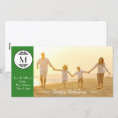 Vintage Monogramm Grün - Fotokarte Feiertagskarte (Vorne/Hinten)