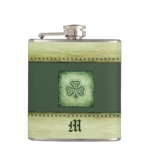 Vintage-Monogramm-Grundge-Irische-Shamrock Flachmann