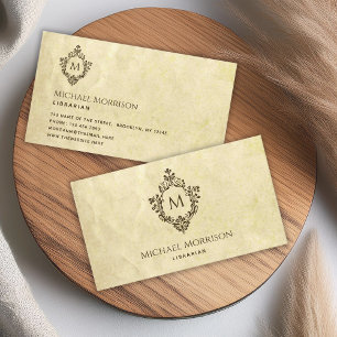 Vintage-Monogramm im Wappen auf altem Papier Perga Visitenkarte