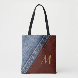 Vintage-Monogramm-Jeansleder und Leder Tasche