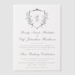 Vintage-Monogramm-Kranz Schwarze & Weiße Hochzeit Pergament Einladungen