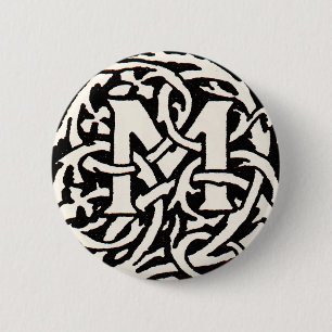 Vintage Monogramm M Art Nouveau Buchstabe Button