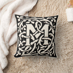 Vintage Monogramm M Art Nouveau Buchstabe Kissen