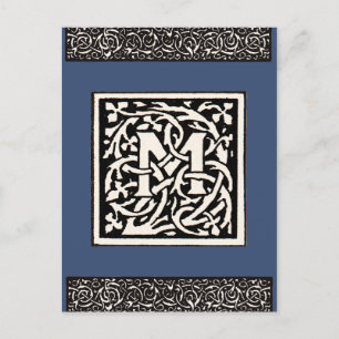 Vintage Monogramm M Art Nouveau Buchstabe Postkarte