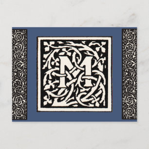 Vintage Monogramm M Art Nouveau Buchstabe Postkarte