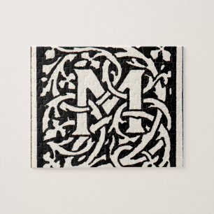 Vintage-Monogramm M Art Nouveau Buchstabe Puzzle