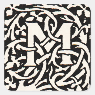 Vintage Monogramm M Art Nouveau Buchstabe Quadratischer Aufkleber