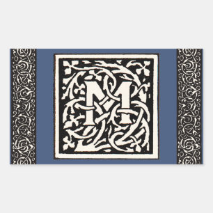 Vintage Monogramm M Art Nouveau Buchstabe Rechteckiger Aufkleber