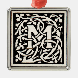 Vintage Monogramm M Art Nouveau Buchstabe Silbernes Ornament