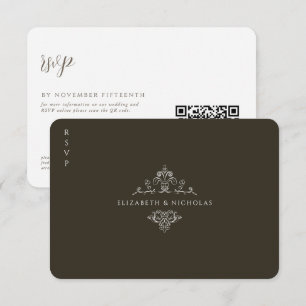 Vintage Monogramm QR Code Wedding RSVP Karte