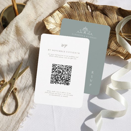 Vintage Monogramm | QR Code Wedding RSVP Karte