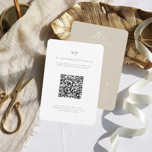 Vintage Monogramm | QR Code Wedding RSVP Karte