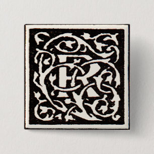 Vintage Monogramm R Art Nouveau Button