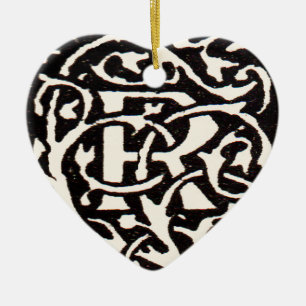 Vintage Monogramm R Art Nouveau Keramik Ornament