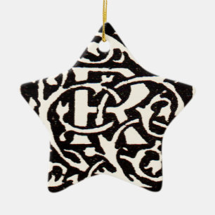 Vintage Monogramm R Art Nouveau Keramik Ornament