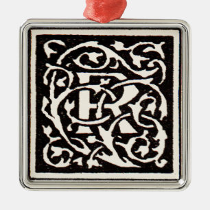 Vintage Monogramm R Art Nouveau Ornament Aus Metall