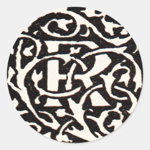 Vintage Monogramm R Art Nouveau Runder Aufkleber