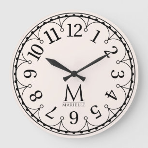 Vintage Monogramm Rosa Große Wanduhr