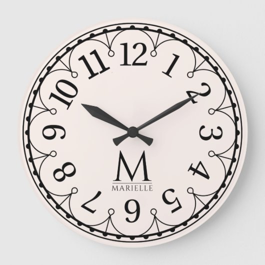 Vintage Monogramm Rosa Große Wanduhr (Vorderseite)