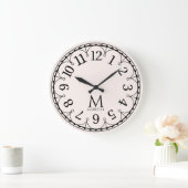 Vintage Monogramm Rosa Große Wanduhr (Zuhause)