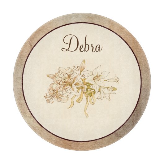 Vintage Monogramm Rosa und Gelbe Blumen Schneidebrett (Vorderseite)