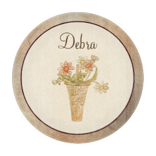 Vintage Monogramm Rosa und Gelbe Blumen Schneidebrett