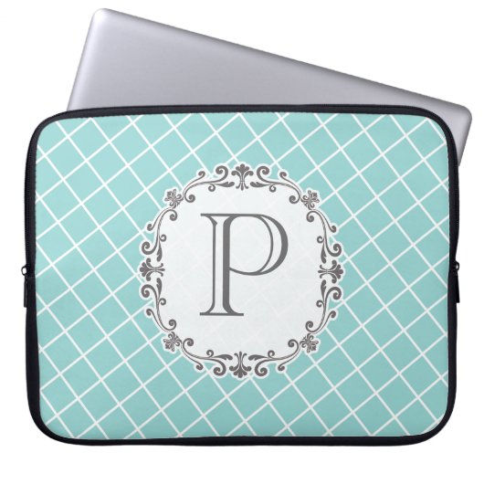 Vintage-Monogramm-Schachbrettmuster-Laptop-Tasche Laptopschutzhülle (Vorderseite)