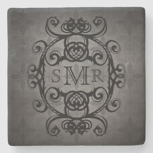 Vintage Monogramm schwarz und grau Steinuntersetzer (Vorderseite)