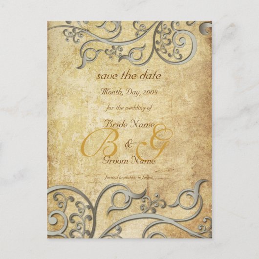 Vintage, monogramm silberne Wirbel/lila Ankündigungspostkarte (Vorderseite)