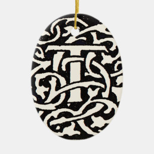 Vintage Monogramm T Art Nouveau Buchstabe Keramikornament