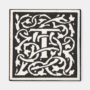 Vintage Monogramm T Art Nouveau Buchstabe Magnet