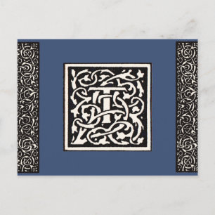 Vintage-Monogramm T Art Nouveau Buchstabe Postkarte