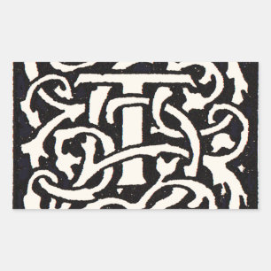 Vintage-Monogramm T Art Nouveau Buchstabe Rechteckiger Aufkleber