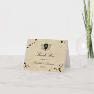 Vintage Monogramm & Tintenklecks Hochzeit Dankeskarte