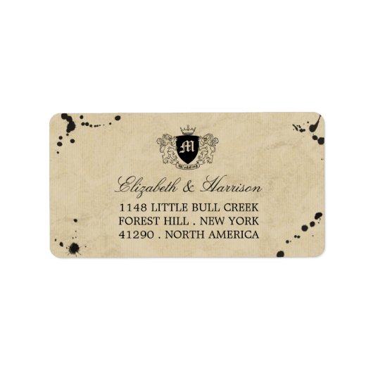 Vintage Monogramm- und Tintenfesthülle Adressaufkleber (Vorne)