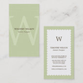 Vintage Monogramm-Visitenkarten - Grüner Tee Visitenkarte (Vorne/Hinten)