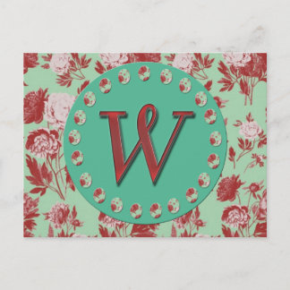 Vintage Monogramm W Postkarte