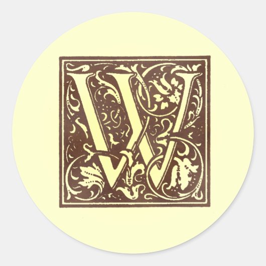 Vintage Monogramm W Runder Aufkleber (Vorderseite)