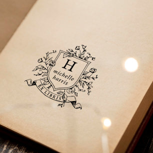 Vintage Monogramm Wappen Ex Libris Benutzerdefinie Permastempel