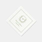 Vintage Monogramm Wappen Hochzeit in Salbeigrün  Serviette (Ecke)