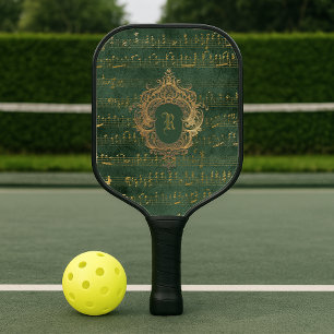 Vintage Monogramm-Wappen Musik-Manuskript Grün Gol Pickleball Schläger