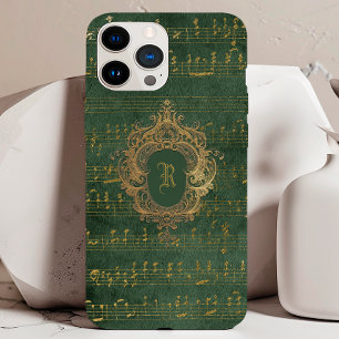 Vintage Monogramm-Wappen Musikmanuskript Grün Gold Case-Mate iPhone Hülle