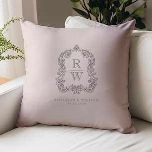 Vintage Monogramm-Wappen Namen Rosé Hochzeit Kissen