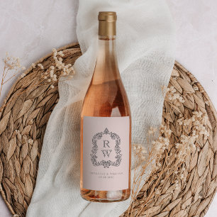 Vintage Monogramm-Wappen Namen Rosé Hochzeit Weinetikett