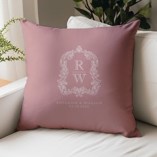 Vintage-Monogramm-Wappen-Namen Staubrose-Hochzeit Kissen