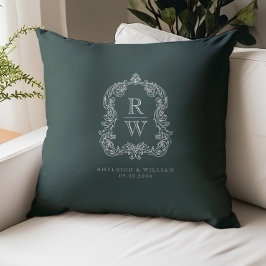 Vintage Monogramm-Wappen Namen Waldgrüne Hochzeit Kissen