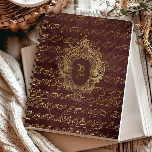 Vintage Monogramm-Wappenblatt-Musikaliennoten Burg Notizblock