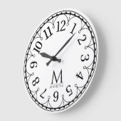 Vintage Monogramm Weiß Große Wanduhr (Winkel)