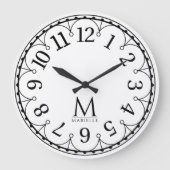 Vintage Monogramm Weiß Große Wanduhr (Vorderseite)