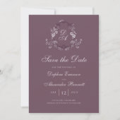 Vintage Monogrammierte Burgunder Botanik Save The Date (Vorderseite)
